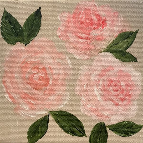 Pink Roses on Linen Background